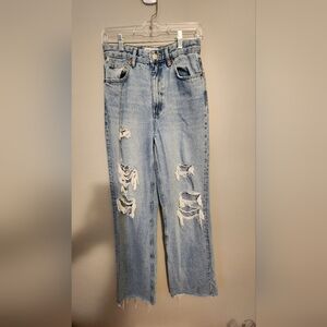 Zara High Rise Ripped Distressed Jeans Size 4 Light Wash